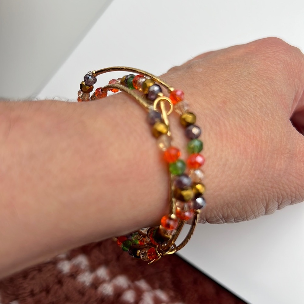 Bracelet- Stackable Stretch Cuff Sparkly Gold Wit… - image 2